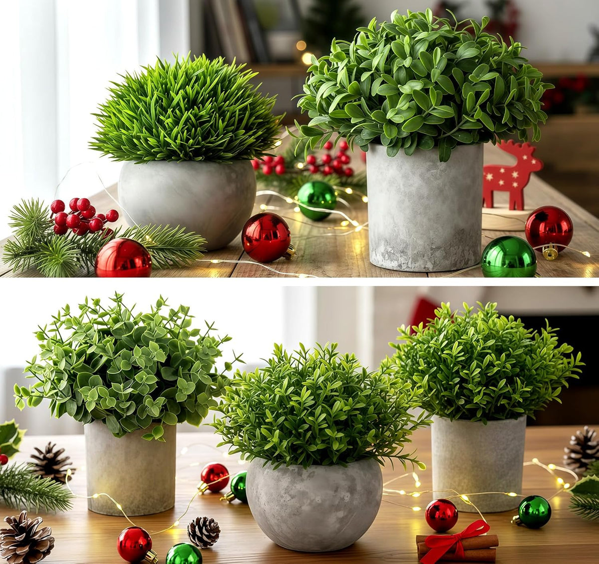 Lemonfilter Small Fake Plants, 5 Pack Mini Potted Artificial Eucalyptus Plant Greenery Plastic Fake Plants Faux Plant for Table Shelve Bathroom Kitchen Rustic Farmhouse Indoor Decor
