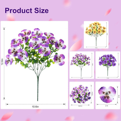 Ivydale 20 Pcs Artificial Fake Pansy Flowers for Outdoors Spring Decor, Faux Silk Pansies UV Resistant Plants for Front Door Porch Yard Patio Window Box Home Decor (Purple Yellow Gradient Purple)
