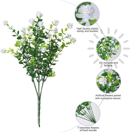 Artificial Fake Outdoor Plants Flowers for Spring Decoration, UV Resistant Realistic White Plastic Flowers Faux Plant Monkey Grass for Planter Home Garden Porch Patio Window Box