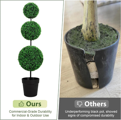 3FT UV-Resistant Artificial Triple Ball Boxwood Topiary Set of 2, All-Weather Outdoor & Indoor Decor for Garden, Porch, Entryway