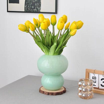 10PCS 16inch Artificial Tulip Flowers Real Touch Tulip Latex Tulip Artificial Plastic Flowers Fake Bouquet Dining Table Home Office Party Wedding Birthday Garden Store Decoration (Yellow)