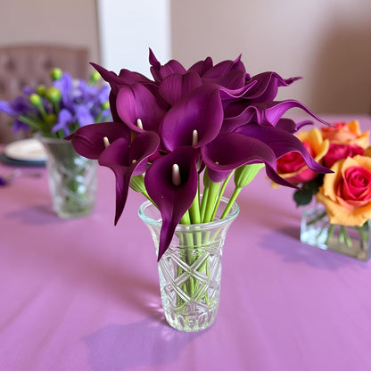 Artificial Calla Lily Flowers 18 Pack 14 Inch Purple Real Touch Latex - Home Decor Wedding Bouquets Party Floral Arrangements