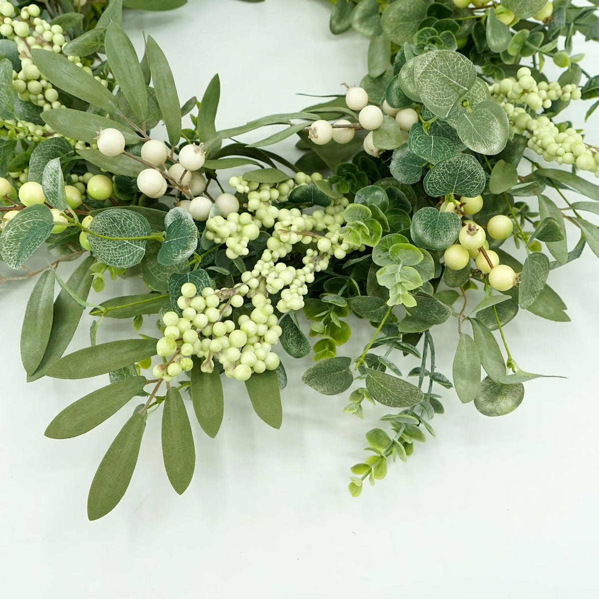 Green Eucalyptus Wreaths for Front Door Spring Summer Wreath with Eucalyptus Leaves, Olives Leaves, Mixed Berry for Indoor Outdoor Farmhouse Home Porch Wall Window Festival Wedding Decor