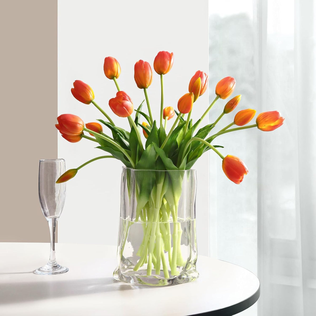 Artificial Flowers 20 Pcs Fake Tulips Real Touch, Faux Latex Tulips Flowers with Gift Box Soft Faux Tulips Bouquets Arrangements for Party Wedding Home Room Decoration (Orange)