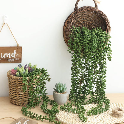 CEWOR 8 Pcs Artificial Succulents Hanging Greenery Plants Fake String of Pearls for Wall Home Garden Outdoor Decor (24 Inches Each Length)