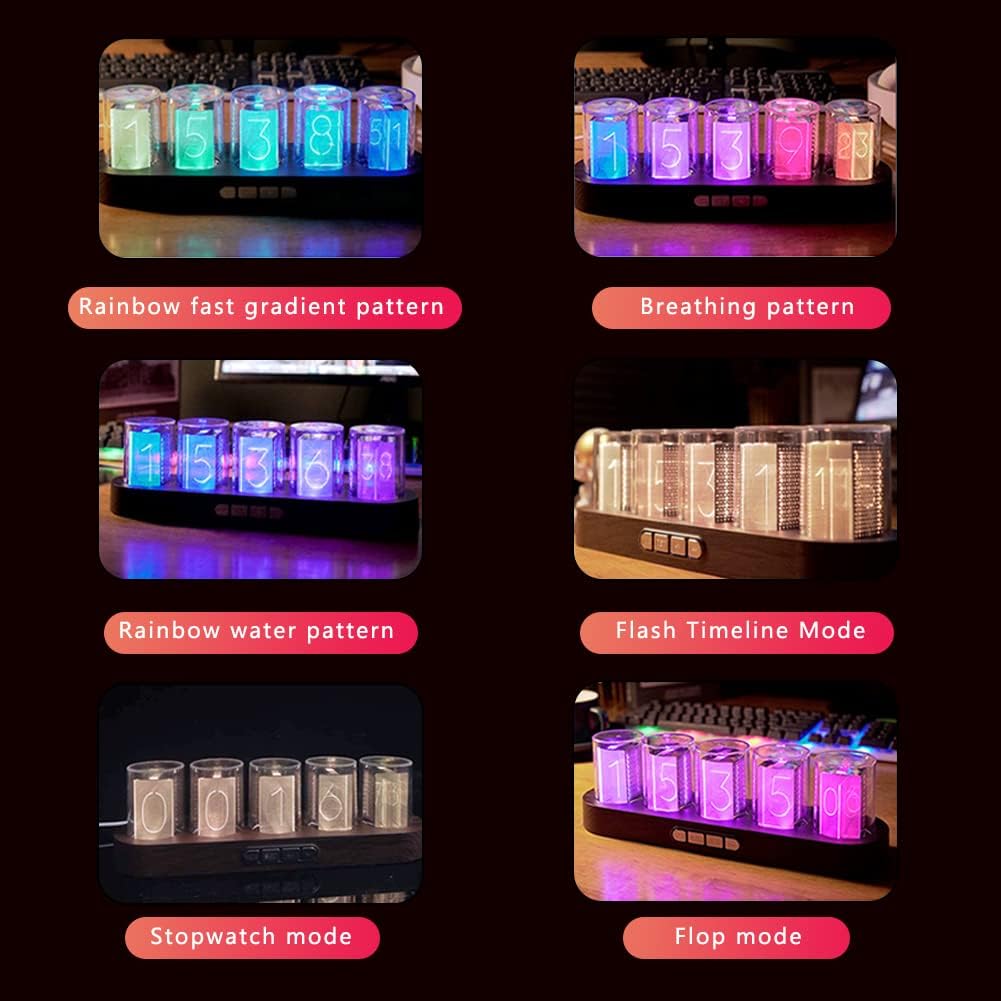 Imitation Nixie Tube Clock RGB Creative Clock 16 Million Colors, Mode Adjustments with Gift Box Packaging Can Be 01 01