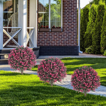AOKIIE Set of 2 Artificial Rose Boxwood Topiary Ball Tree for Outdoor with Ground Spike, 22" UV Resistant Faux Greenery Shrubs, Fake Plants for Garden Yard Porch Patio(Rose)