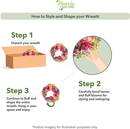 Nearly Natural 24in Artificial Peony Wreath Faux Floral Door Wreath for Indoor Home Entryway Wall Decor, Multicolor