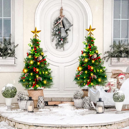 2 Pack 2.7FT Outdoor Christmas Trees, Pre-Lit Christmas Decoration Pathway Artificial Xmas Trees, Battery Operated Urn Filler Entryway Potted Tree for Porch, Driveway, Yard, Garden, Holiday Decor