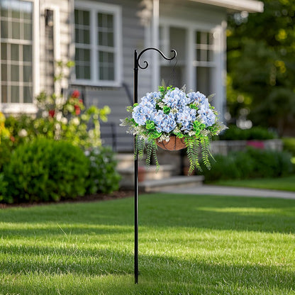 Artificial Hanging Hydrangea Flowers with Basket for Outdoor Spring Decoration, Fake Silk Hydrangea Flower Outdoor Indoor Arrangements, Fake Hanging Plants for Balcony Garden Yard Decor(Blue)