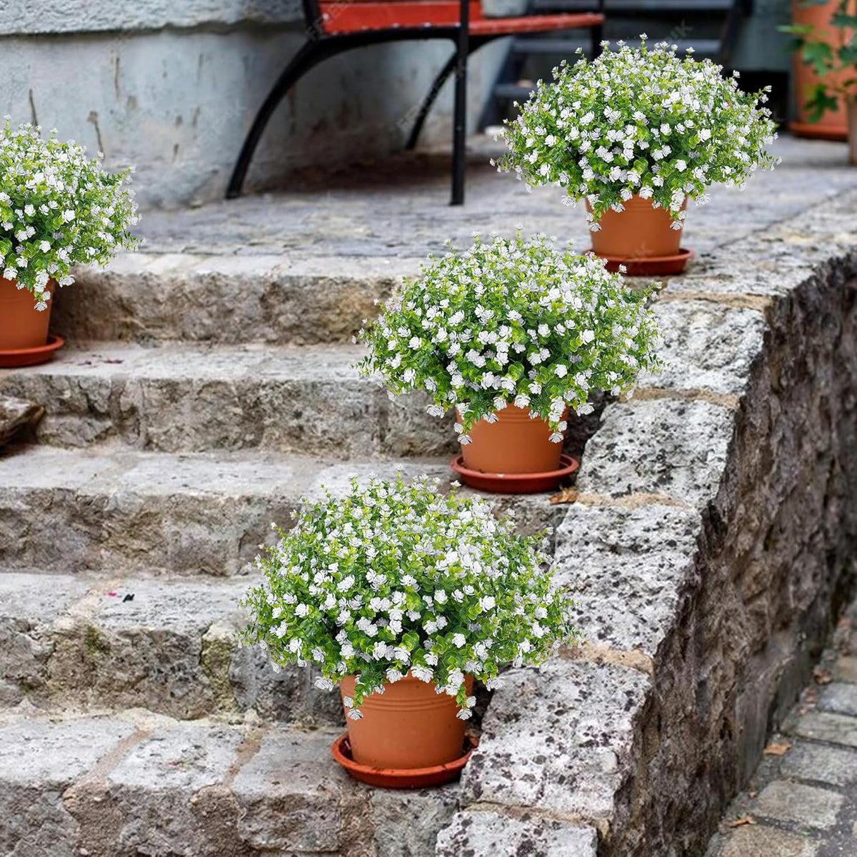 Outdoor Artificial Flowers UV Resistant, 20 Bundles Fake Realistic Floral Greenery Plants for Outside Porch, Window Boxes, Garden, Yard, Inside Home Table Decor, White