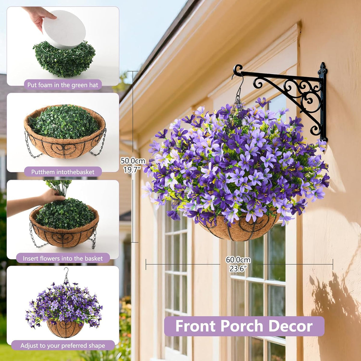 INQCMY Artificial Hanging Flowers for Outdoors, 5 Bundles UV Resistant Artificial Hanging Baskets, All Weather Fake Flowers for Patio, Porch, Yard, Window Box, Home for Spring Summer Decoration.