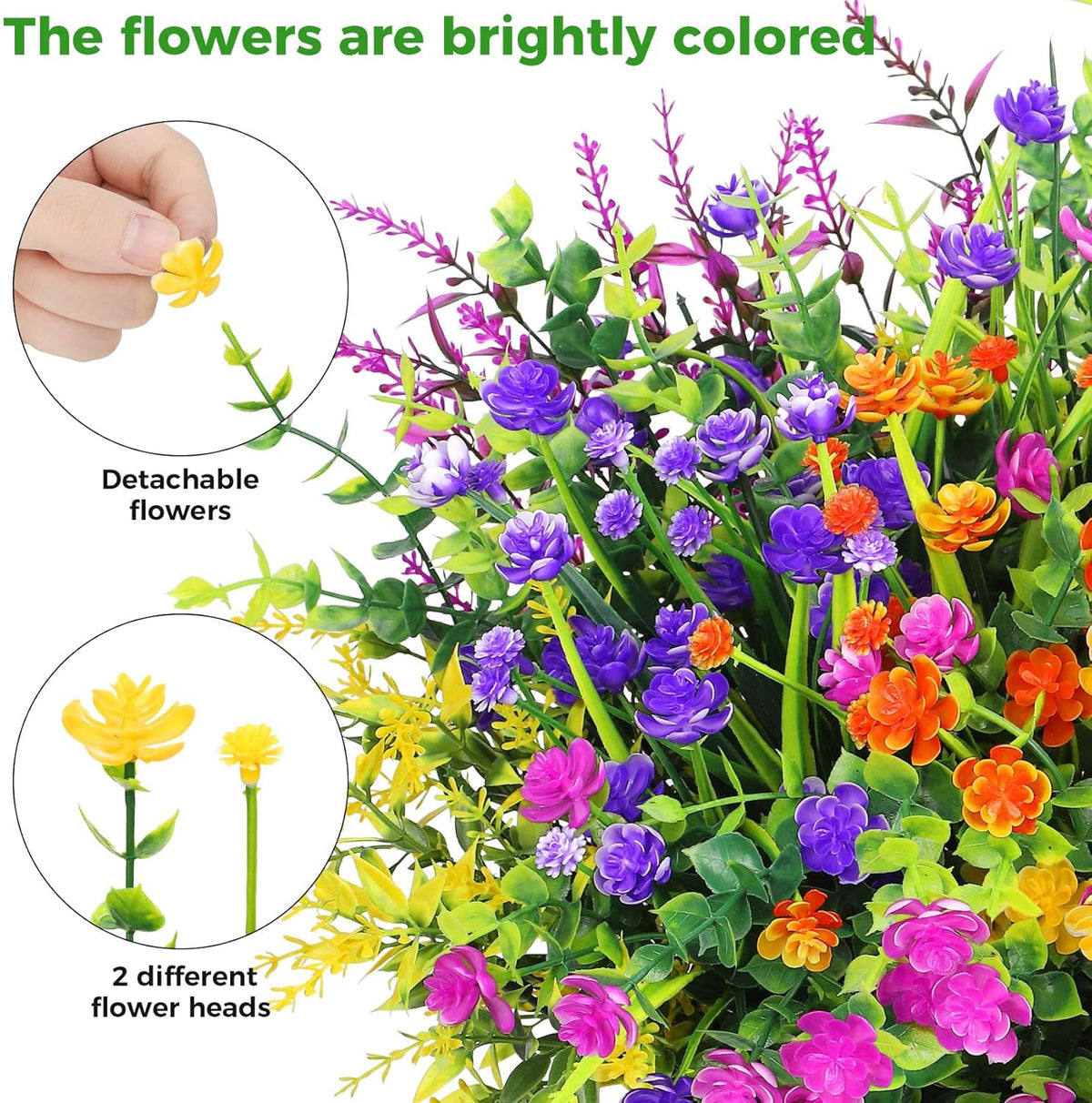 20 Bundles Artificial Flowers for Outdoors Fake Plastic Flowers UV Resistant Realistic Faux Plants Shrubs for Spring Summer Garden Porch Yard Patio Planter Window Box Home Decor, Mixedcolor