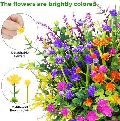20 Bundles Artificial Flowers for Outdoors Fake Plastic Flowers UV Resistant Realistic Faux Plants Shrubs for Spring Summer Garden Porch Yard Patio Planter Window Box Home Decor, Mixedcolor