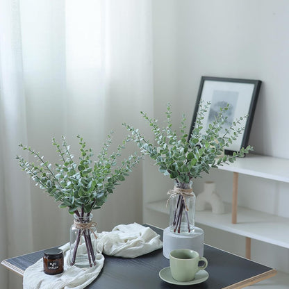 VIERENA 17.5" Artificial Eucalyptus Stems in Glass Vase with Faux Water, Fake Plant Eucalyptus Leaves White Seeds for Centerpiece Table Decorations Farmhouse Wedding Home Greenery Decor (Sage Green)