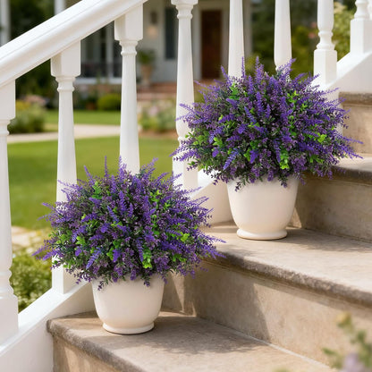 2 Sets Artificial Eucalyptus & Lavender Topiary Trees for Front Door - UV Resistant Potted Faux Plants