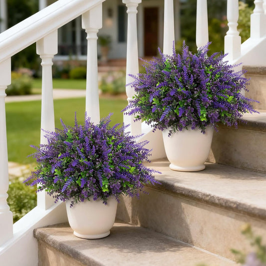 2 Sets Artificial Eucalyptus & Lavender Topiary Trees for Front Door - UV Resistant Potted Faux Plants