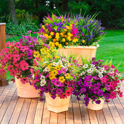Artificial Fake Flowers for Outdoors, 16 Bundles Artificial Plants Outdoor Faux Plants UV Resistant, Realistic Faux Silk Flower 6 Colors Spring Summer Decor for Porch Outside Planter Window Box
