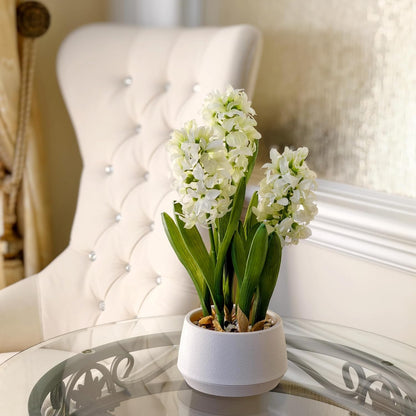 365 Blooming Decor 16 inch Tall White Potted Faux Hyacinth Flower Plant with River Stone-Luxury Artificial Garden Hyacinth for Home, Office Decoration, Housewarming