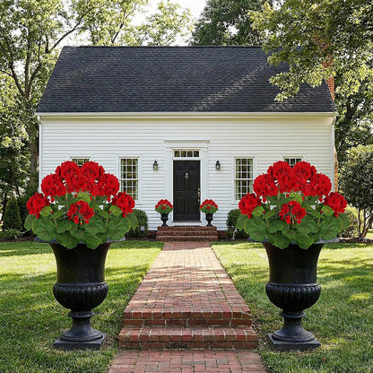 2 PCS 18" Artificial Geraniums for Outdoors, UV Resistant Red Silk Flowers for Window Box Porch Patio Garden Decor, Waterproof Ruby Red
