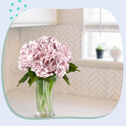 💐 21In Pink Artificial Hydrangea Flowers 5 Pcs Real Touch 3D Print Latex Flowers for Wedding Centerpieces Bouquets DIY Floral Decor Home Decoration with Stems