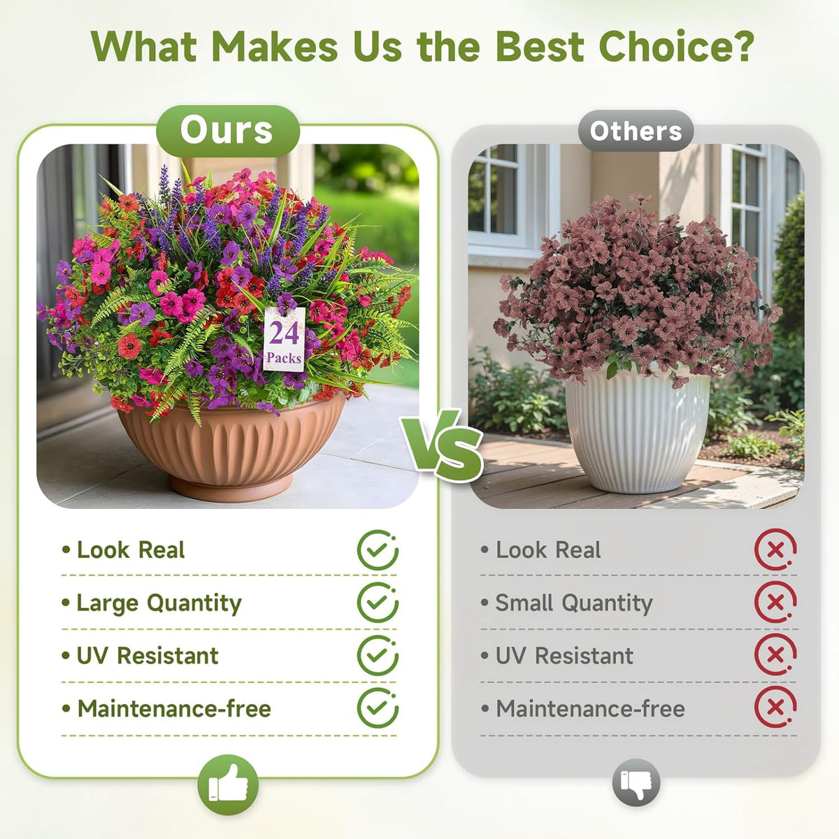 Alupssuc 24 Bundles Artificial Flowers for Outdoors Spring Decoration, UV Resistant Faux Eucalyptus Violet and Lavender Silk Fake Plants for Outside Indoor Yard Home Patio Decor, Red Rose Purple