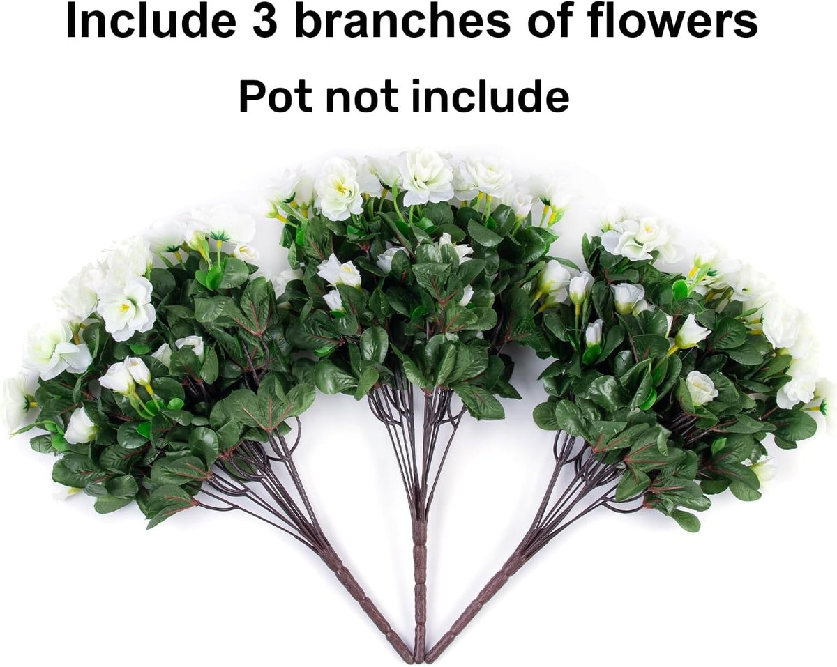 Ivydale Artificial Fake White Flowers Plants for Spring Outdoor Outside, Faux Silk Camellia UV Resistant Realistic for Front Door Porch Patio Balcony Garden Yard Decor, 3 Large Bundles