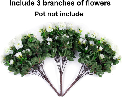 Ivydale Artificial Fake White Flowers Plants for Spring Outdoor Outside, Faux Silk Camellia UV Resistant Realistic for Front Door Porch Patio Balcony Garden Yard Decor, 3 Large Bundles