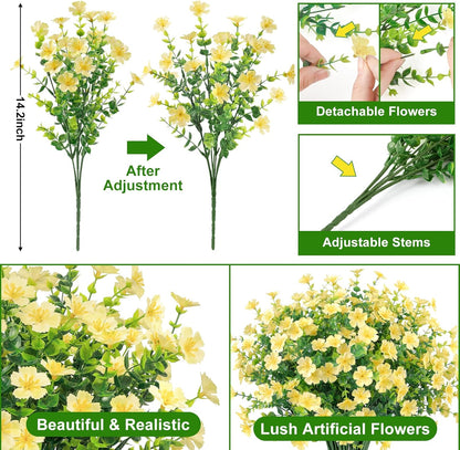 Ouddy Decor 24 Bundles Artificial Silk Flowers for Outdoors, Fake Plants Faux Greenery for Indoor and Outdoor Garden Porch Window Hanging Planter Office Table Home Decor, Yellow