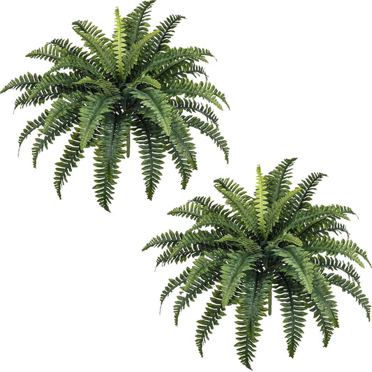35" Ferns Artificial Bush Plants Large, 2 Artificial Boston Ferns with 39 Fronds for Outdoors Home Decor
