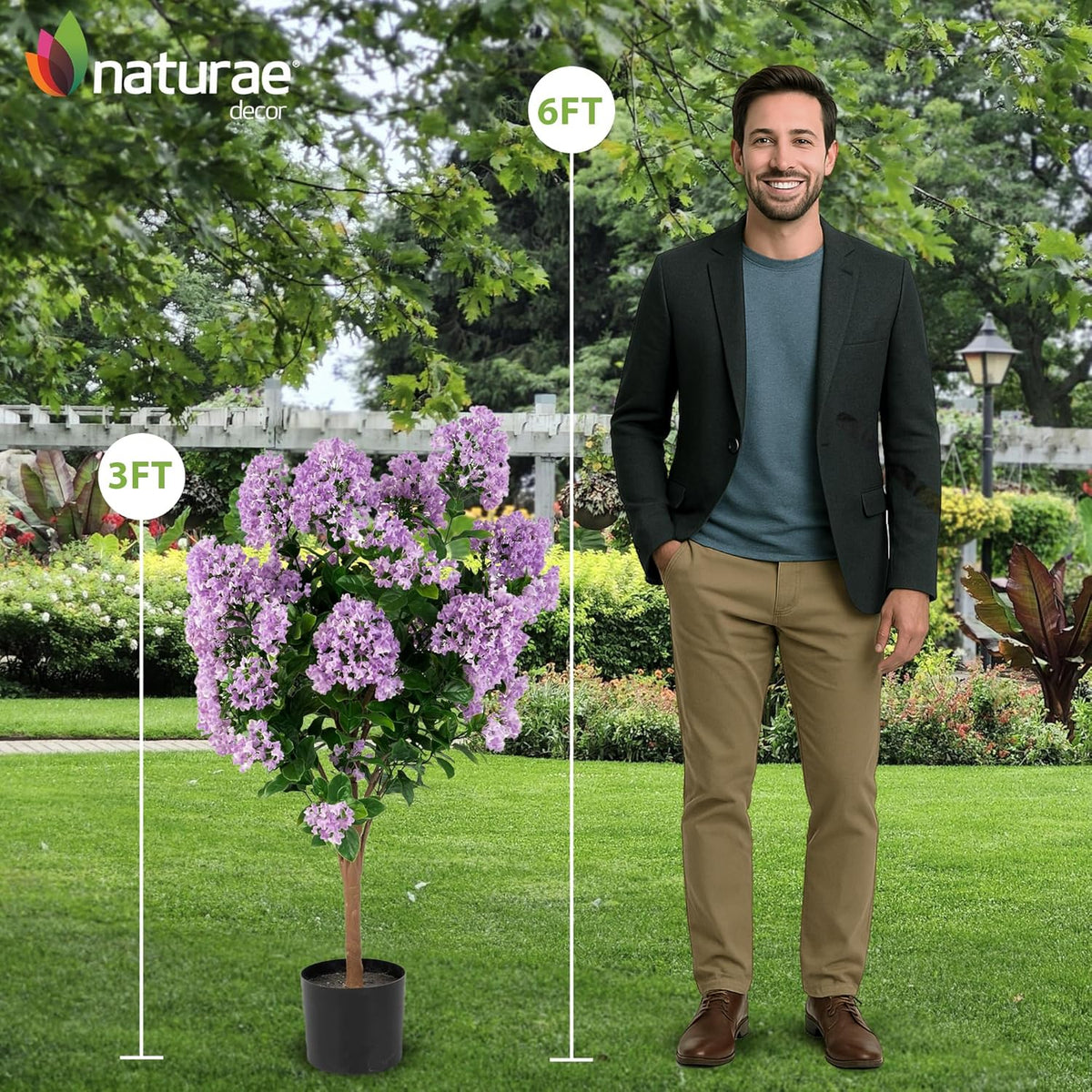 Naturae Decor Purple Crape Myrtle Tree - Lifelike Artificial Indoor and Outdoor Flower Tree - UV Resistant - 36 in High