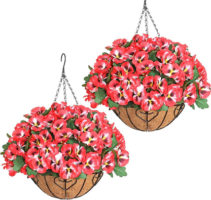 Silk Pansy Hanging Baskets UV Resistant Outdoor Decor
