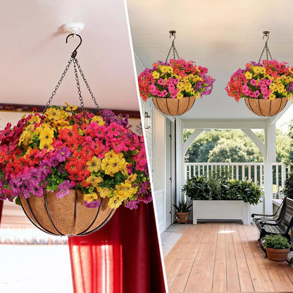 2 Set Artificial Hanging Flowers with Basket for Outdoor Spring Summer Decor - 24 Pcs Realistic UV-Resistant Silk Daisy Hanging Plants for Garden Porch Patio Balcony Decoration