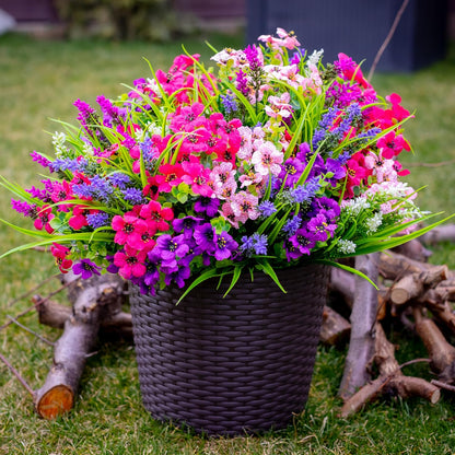 Artificial Flowers Outdoor Shrubs - 16 Bundles Fake Plants UV Resistant No Fade Faux Plastic Greenery Home Garden Porch Patio Decoration Office Indoor (1, Multi-16 Pcs)