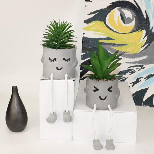 MAKHOT Artificial Succulents Potted Plant Set, Faux Succulents Office Decorations for Work Desk, Fake Plant Wall Shelf Decor for Gift, Bathroom Small Plants Decoration, Mini Plants Window Sill Decor