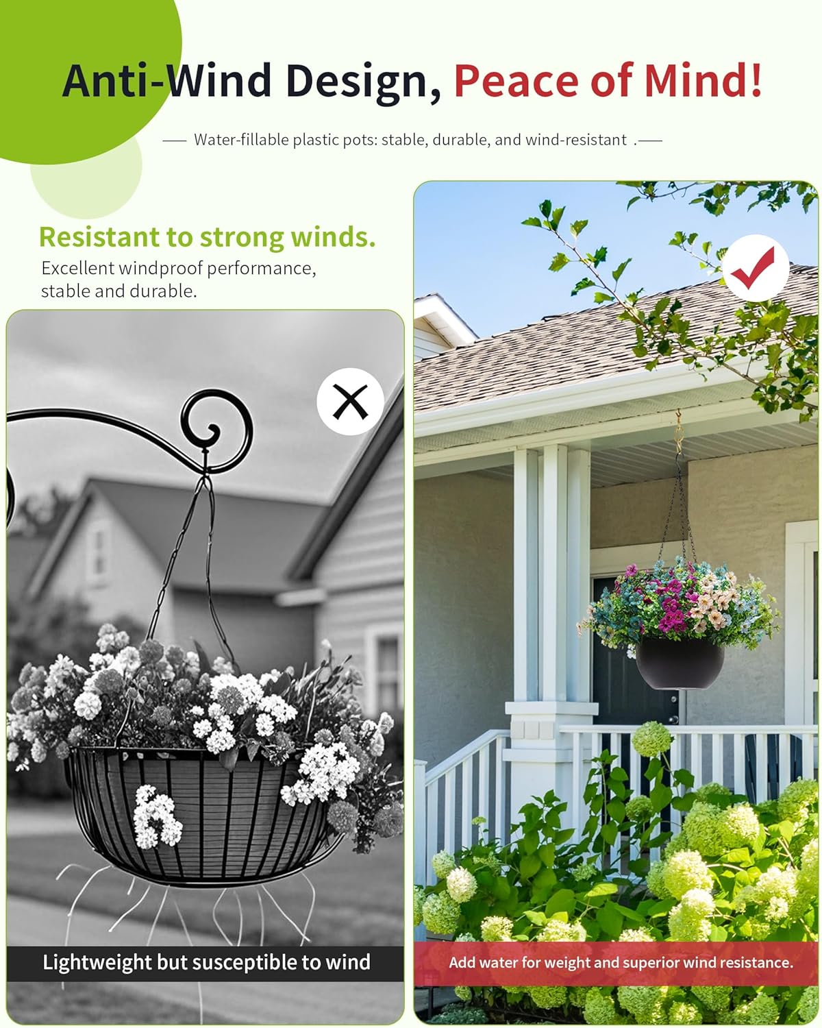 2 Sets Artificial Hanging Plants Flowers with Basket for Outdoors, 30 Bundles UV Resistant Fake Plants Spring Summer Decoration Faux Silk Eucalyptus Garden Patio Yard Front Porch Balcony Arrangement