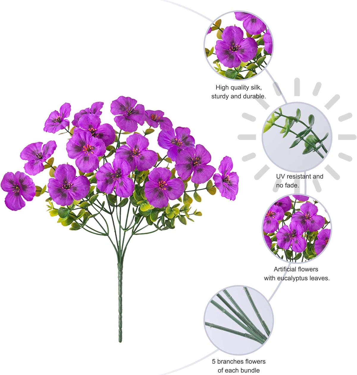 Ivydale 20PCS Fake Artificial Pansy Flowers for Outdoors Spring Decor, Faux Silk Pansies UV Resistant Plants for Front Door Porch Yard Patio Window Box Home Decor (Fuchsia Purple Yellow White)