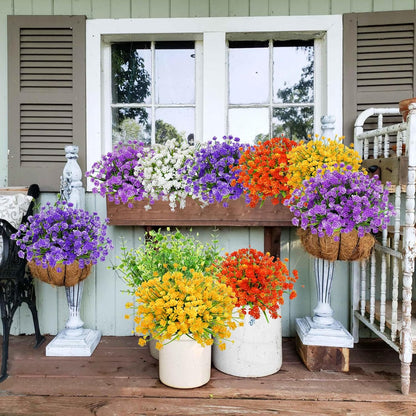 Uieke 24 Bundles Artificial Flowers for Outdoors UV Resistant Fake Flowers Faux Plastic Greenery Plants Shrubs for Outdoor Garden Window Box Home Indoor Decor