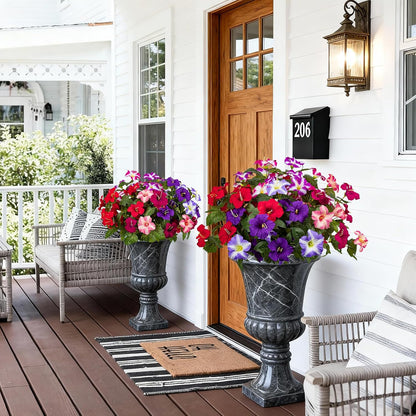 19 Inch Artificial Fake Flowers for Outdoor, 4 Pcs Faux Silk Petunias Spring Flowers for Outside for Indoor Porch Planter Front Door Garden Patio Window Box Home Decor (Multiple Color)
