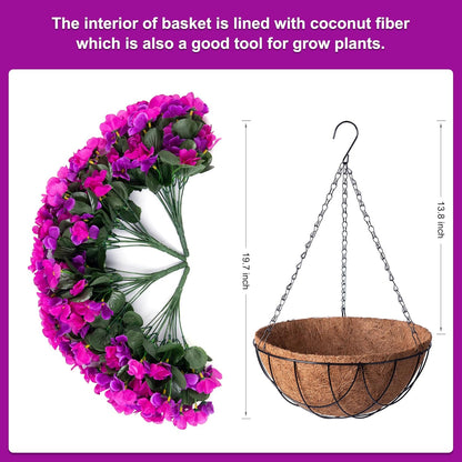 Artificial Hanging Flowers with Basket Outdoors, Fake Hydrangea UV Resistant Arrangements in Pot Planter Spring Summer Decor for Indoor Porch Garden Yard(Double Lotus)