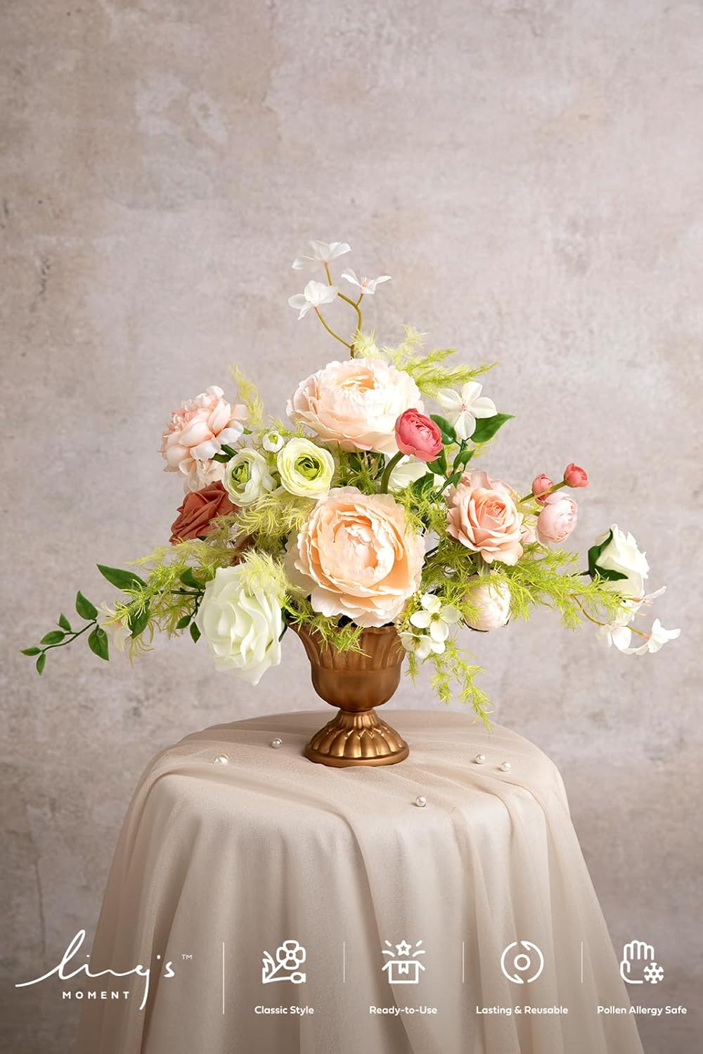 Ling's moment Fake Flowers Box, Faux Artificial Greenery Stems Foam Roses Silk Peony Ranunculus Fabic Flower for Centerpieces Bouquet Wedding Vase Floral Decorations, Garden Blush, Deluxe Combo