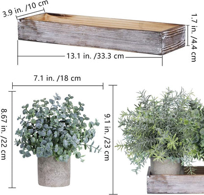 Winlyn Set of 3 Mini Potted Artificial Eucalyptus Plants Faux Rosemary Plant Assortment with Wood Planter Box for Indoor Office Desk Apartment Wedding Tabletop Greenery Decorations 8.7" Tall