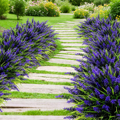 Geegoods Artificial Plants Flowers Outdoor – 48 Bundles UV Resistant Faux Lavender Flowers with Monkey Grass for Garden Porch Window Patio Hanging Planter Decor