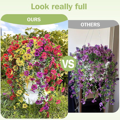 Artificial Flowers for Outdoors Spring Decor, 6 Bundles UV Resistant Realistic Fuax Silk Hanging Flowers, Fake Plants for Planter Indoor and Outdoor Garden Porch Patio Balcony Yard Farmhouse