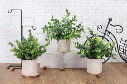Der Rose 3 Pack Mini Potted Fake Plants Artificial Plastic Eucalyptus Plants Topiaries for Home Office Desk Farmhouse Shelf Room Bathroom Decor(Green)