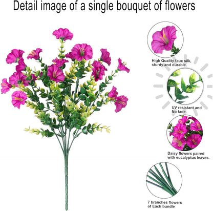 Artificial Outdoor Flowers 16 Bundles Fake Morning Glory Flower Outdoor UV Resistant Plastic Faux Flowers Plants for Decoration Indoor Outdoor Hanging Window Box Planter Home Porch Decor (Fuchsia)