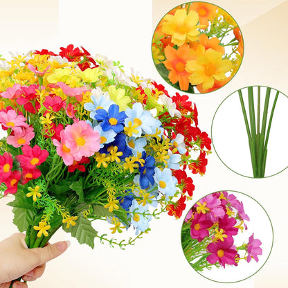 Fumwase Artificial Silk Flowers for Outdoor Faux Flowers 6 Bundle Fake Wildflowers Bulk Spring Summer Flowers Shrubs Plastic Daisies Flowers UV Resistant for Home Indoor Garden Patio Lawn Decoration