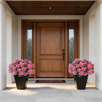 2 Pack Artificial Geranium Flowers Topitary Trees for Outdoors, UV Resistant Geraniums Potted Bushes Look Real Silk Faux Plants for Front Door Garden Porch Planter Farmhouse Home Decor (Peach Red)
