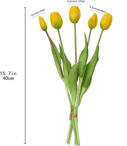 10PCS 16inch Artificial Tulip Flowers Real Touch Tulip Latex Tulip Artificial Plastic Flowers Fake Bouquet Dining Table Home Office Party Wedding Birthday Garden Store Decoration (Yellow)