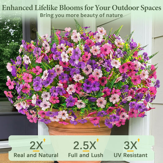 Yastouay 24 Bundles Artificial Flowers for Outdoors, UV Resistant Artificial Outdoor Flowers No Fade Fake Outdoor Flowers Plants for Garden Porch Window Box Pot Planters Decor (Mixing+Fern A)
